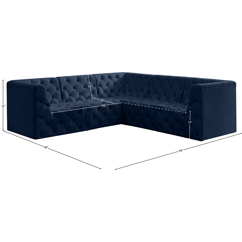 Meridian Furniture Tuft Navy Velvet Modular Sectional