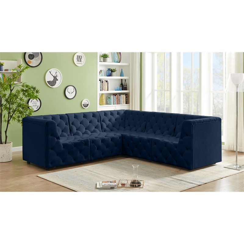 Meridian Furniture Tuft Navy Velvet Modular Sectional