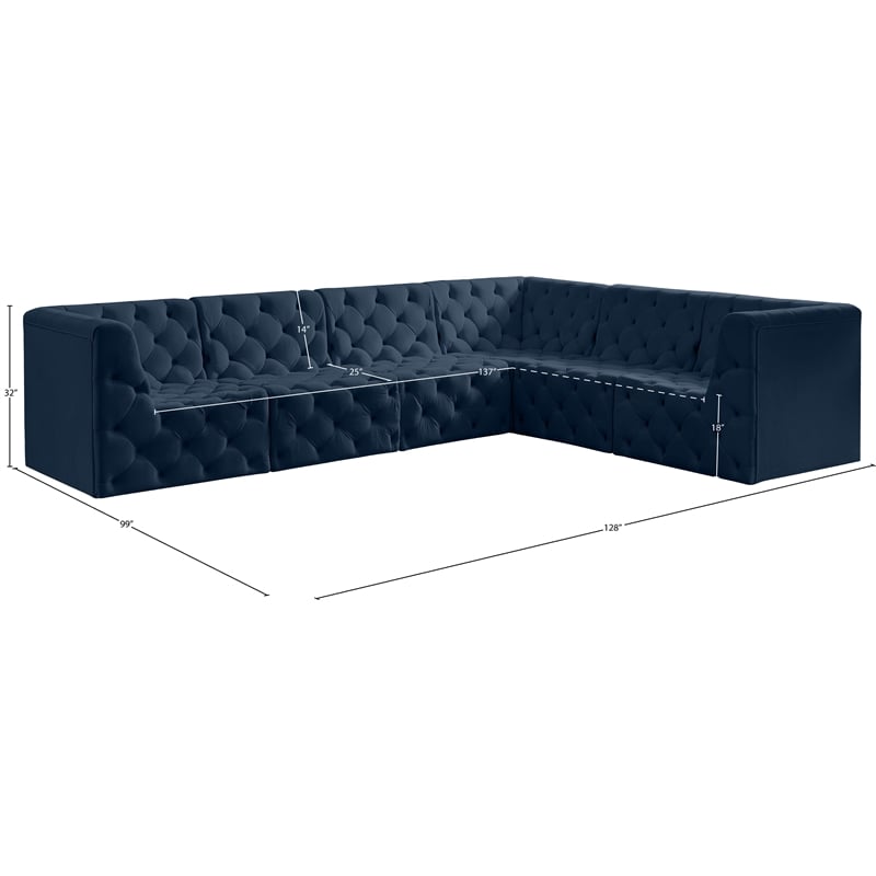 Meridian Furniture Tuft Navy Velvet Modular Sectional