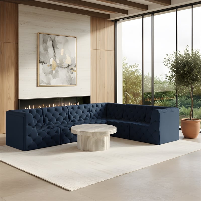 Meridian Furniture Tuft Navy Velvet Modular Sectional