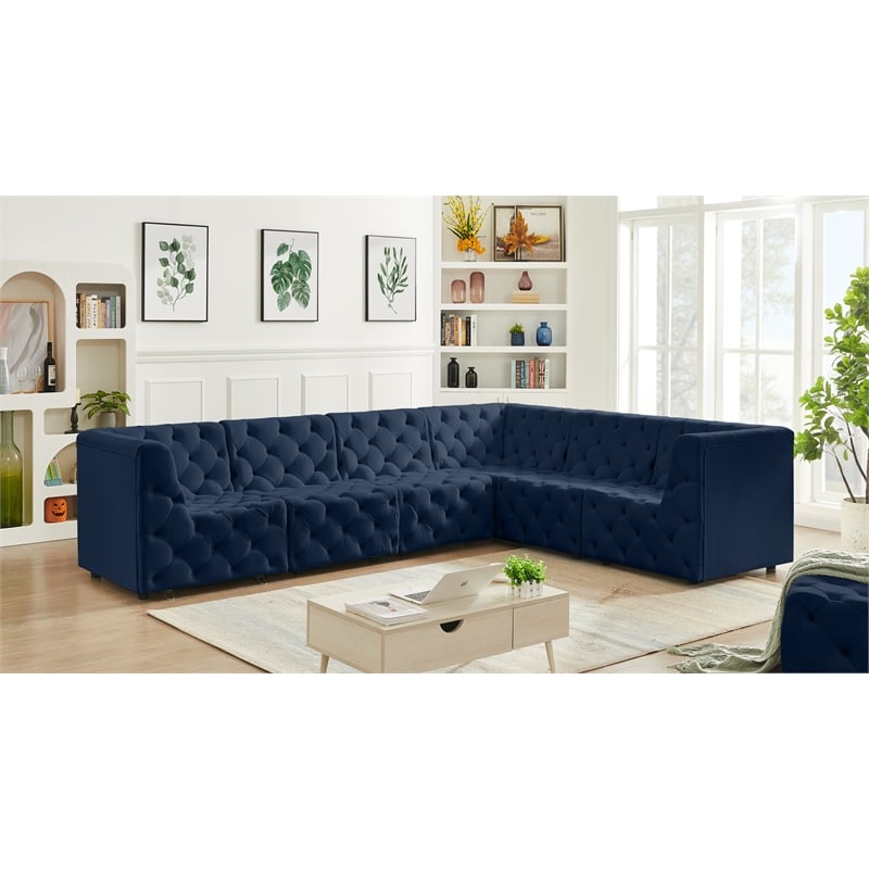 Meridian Furniture Tuft Navy Velvet Modular Sectional