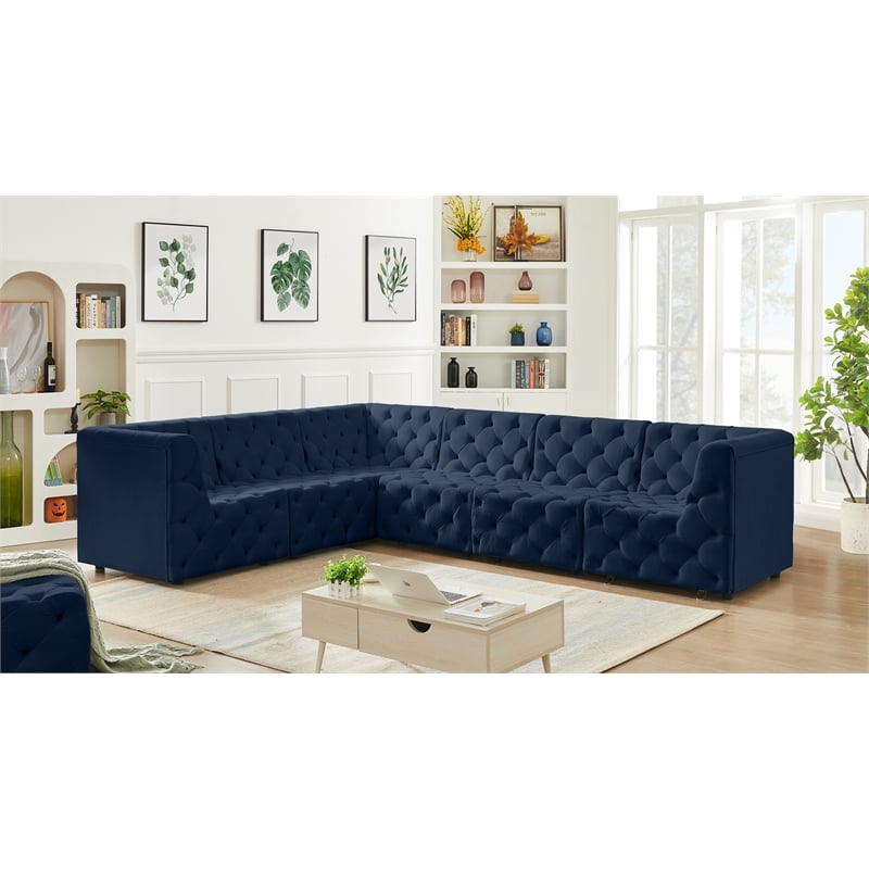 Meridian Furniture Tuft Navy Velvet Modular Sectional