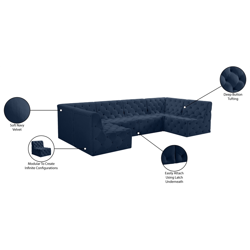 Meridian Furniture Tuft Navy Velvet Modular Sectional