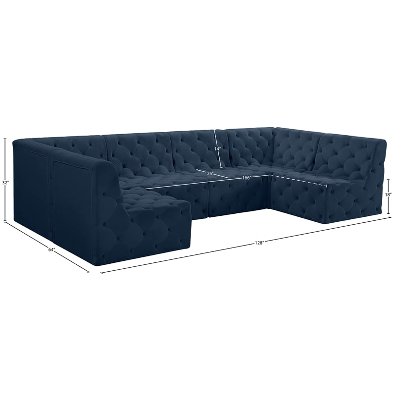 Meridian Furniture Tuft Navy Velvet Modular Sectional