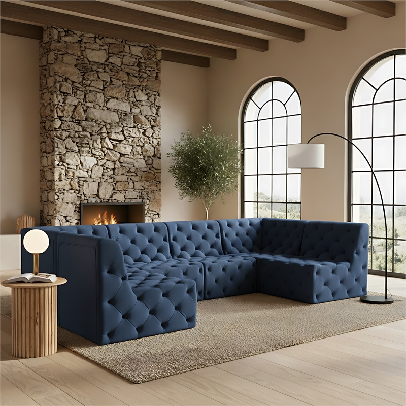 Meridian Furniture Tuft Navy Velvet Modular Sectional