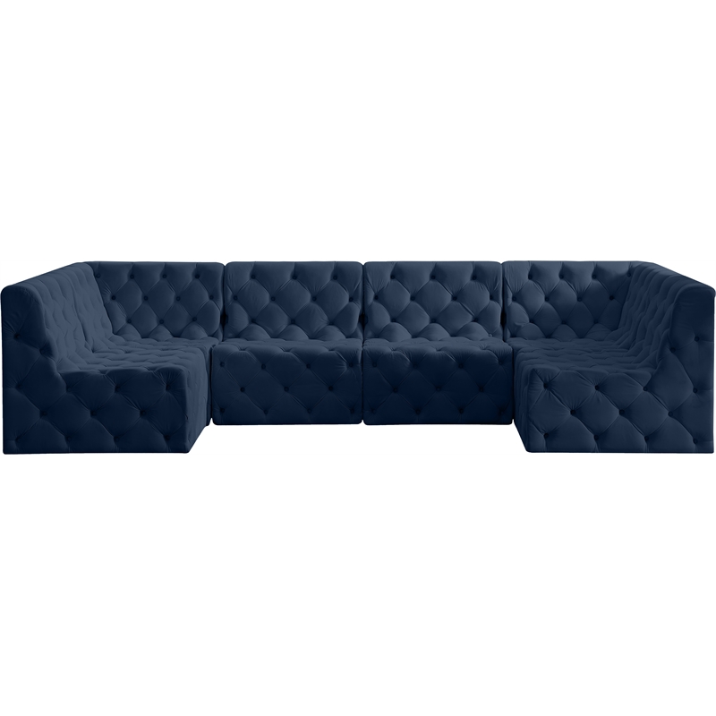 Meridian Furniture Tuft Navy Velvet Modular Sectional