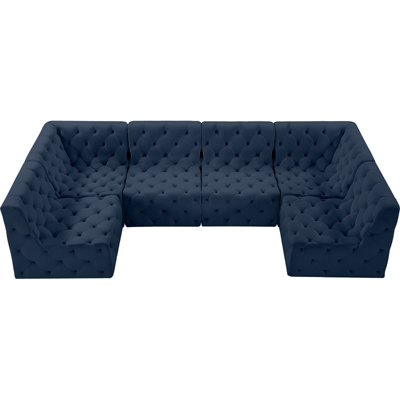 Meridian Furniture Tuft Navy Velvet Modular Sectional