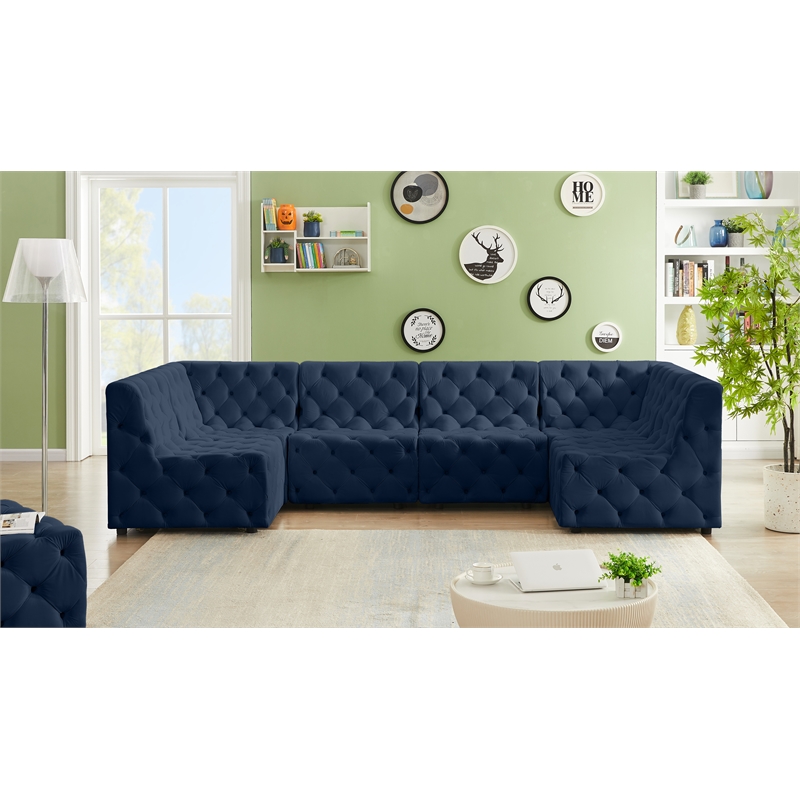 Meridian Furniture Tuft Navy Velvet Modular Sectional
