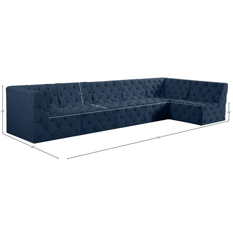 Meridian Furniture Tuft Navy Velvet Modular Sectional