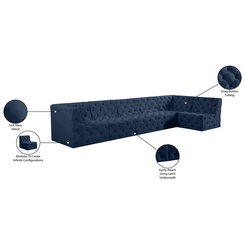 Meridian Furniture Tuft Navy Velvet Modular Sectional