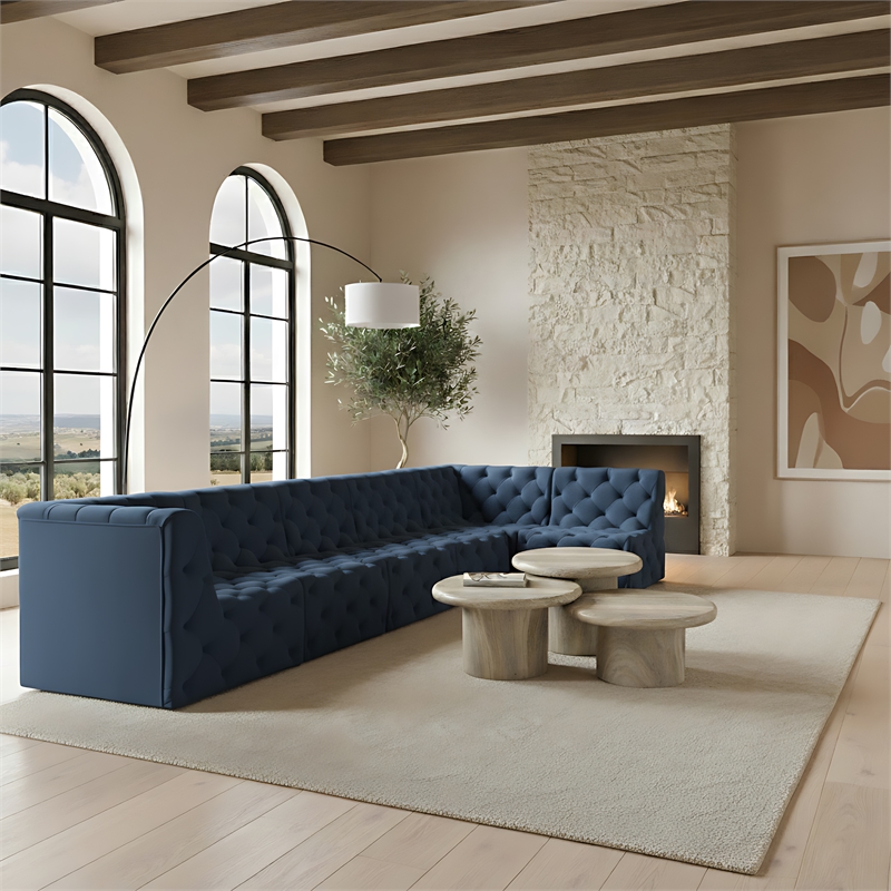 Meridian Furniture Tuft Navy Velvet Modular Sectional
