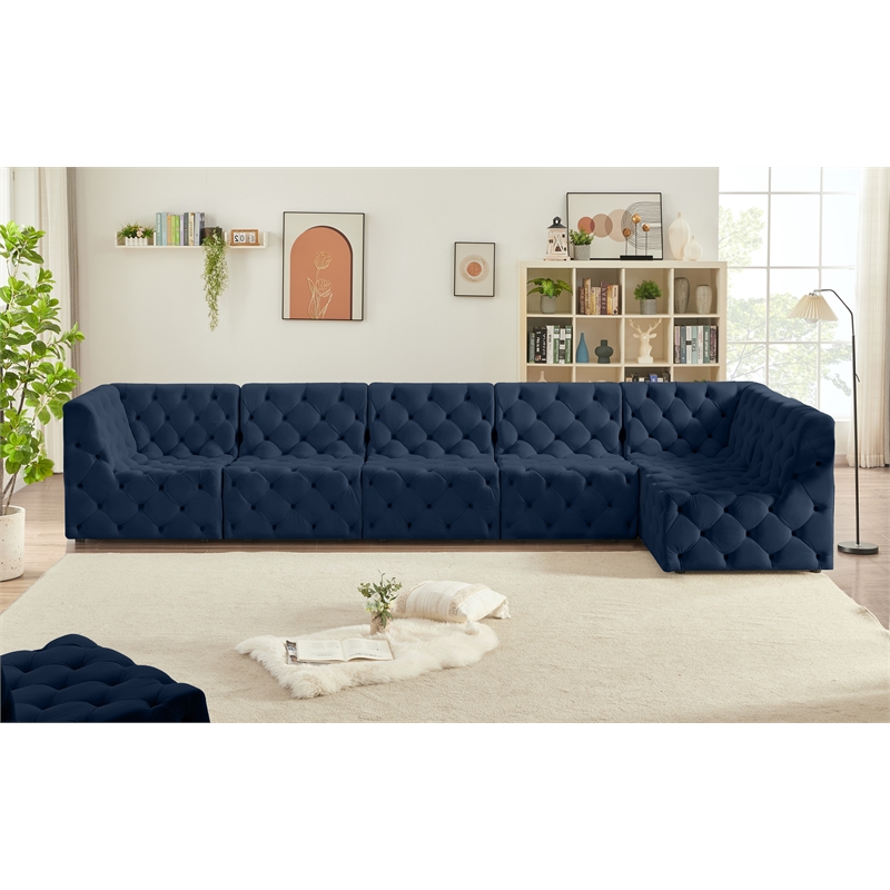 Meridian Furniture Tuft Navy Velvet Modular Sectional