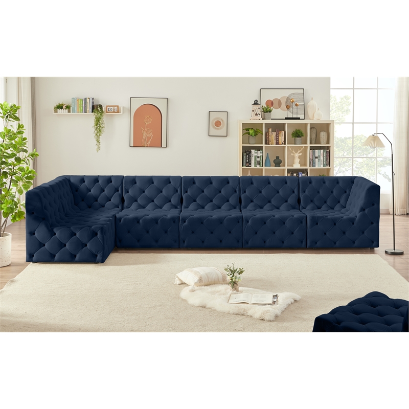 Meridian Furniture Tuft Navy Velvet Modular Sectional