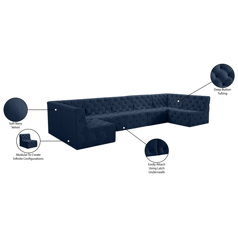 Meridian Furniture Tuft Navy Velvet Modular Sectional
