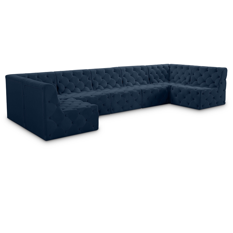 Meridian Furniture Tuft Navy Velvet Modular Sectional