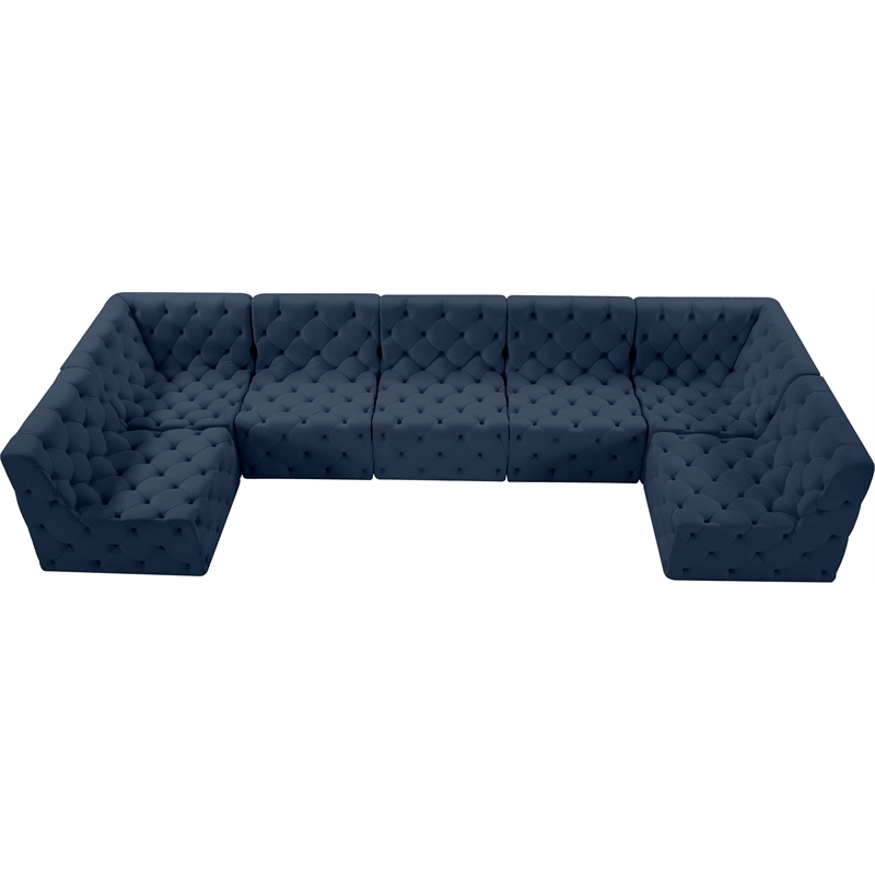 Meridian Furniture Tuft Navy Velvet Modular Sectional