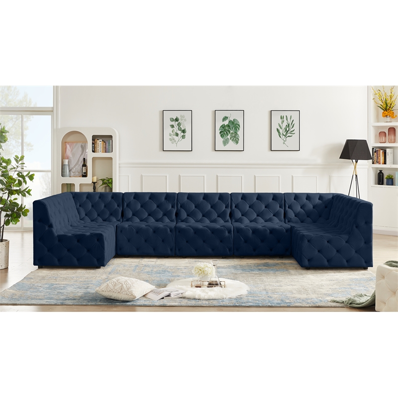 Meridian Furniture Tuft Navy Velvet Modular Sectional