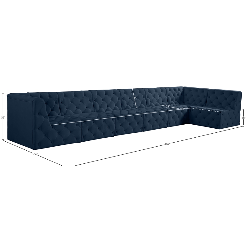 Meridian Furniture Tuft Navy Velvet Modular Sectional