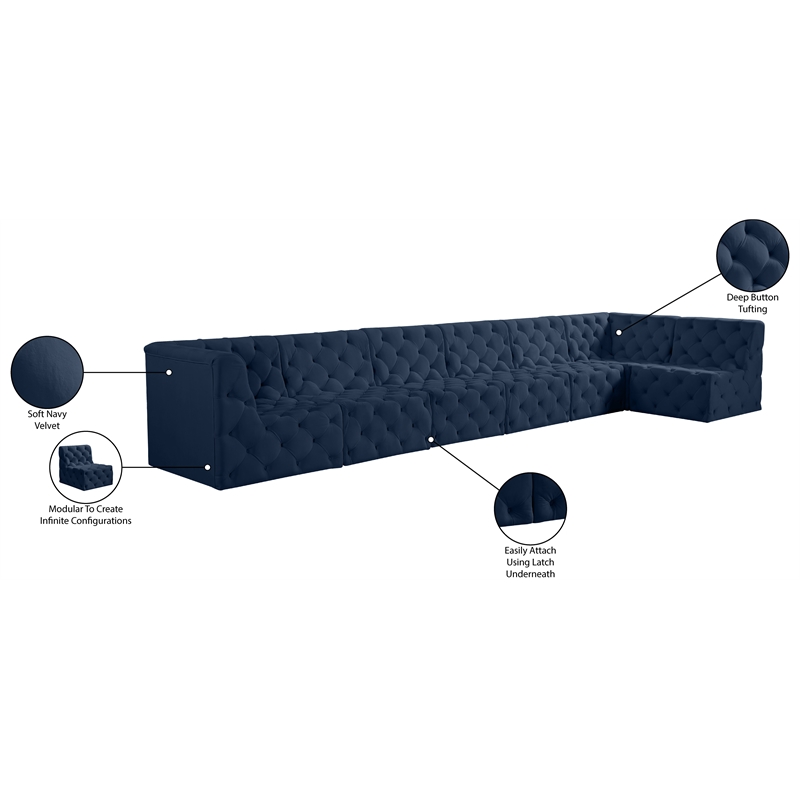 Meridian Furniture Tuft Navy Velvet Modular Sectional