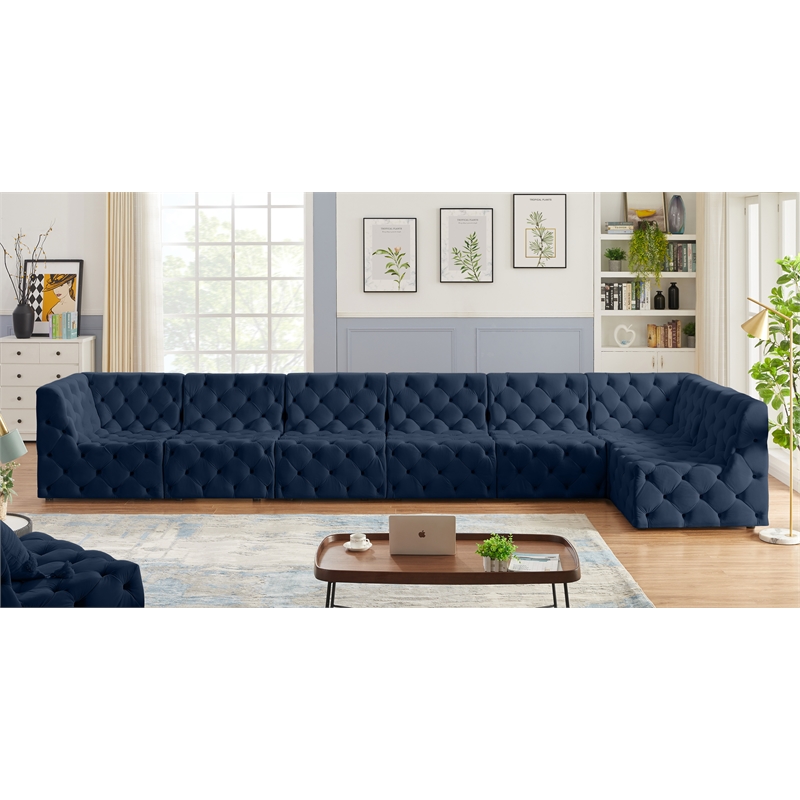 Meridian Furniture Tuft Navy Velvet Modular Sectional