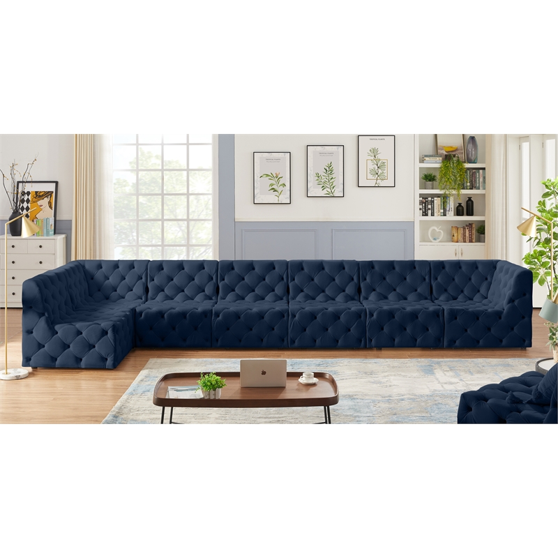 Meridian Furniture Tuft Navy Velvet Modular Sectional
