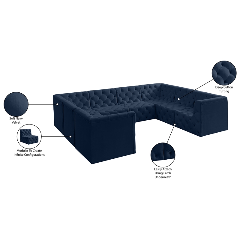 Meridian Furniture Tuft Navy Velvet Modular Sectional
