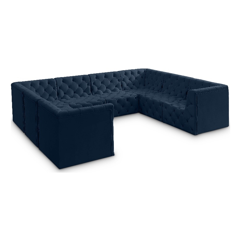 Meridian Furniture Tuft Navy Velvet Modular Sectional