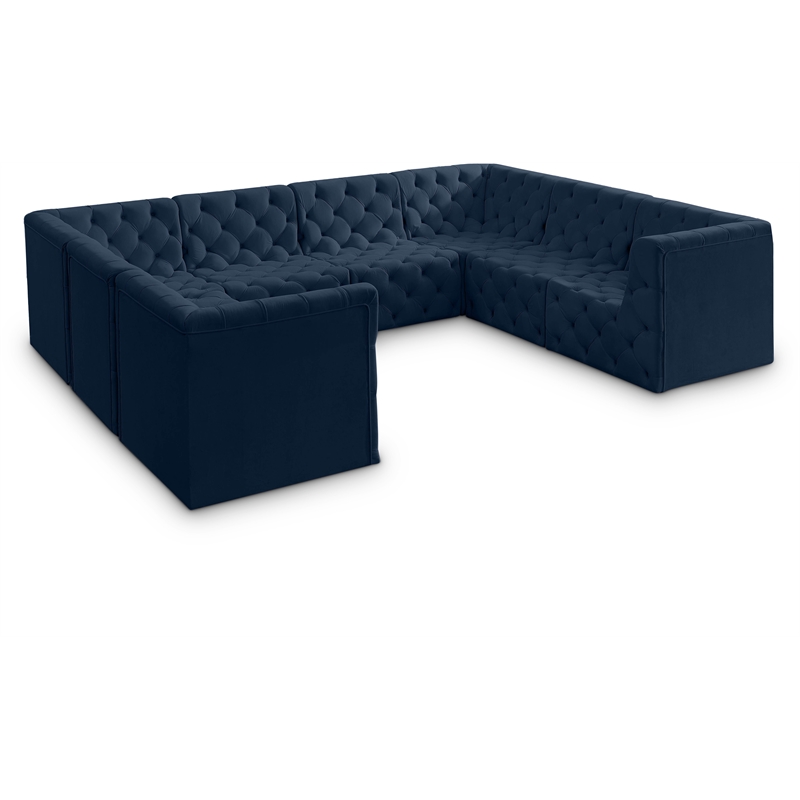 Meridian Furniture Tuft Navy Velvet Modular Sectional