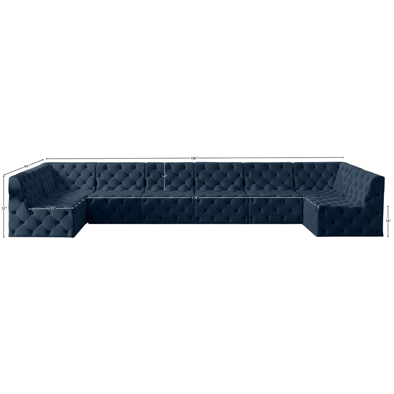 Meridian Furniture Tuft Navy Velvet Modular Sectional