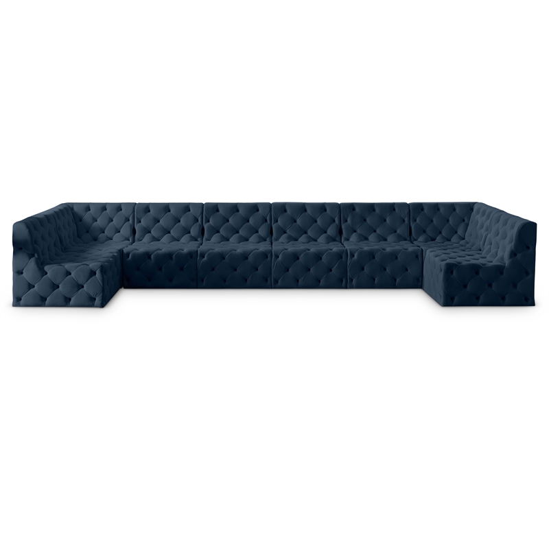 Meridian Furniture Tuft Navy Velvet Modular Sectional