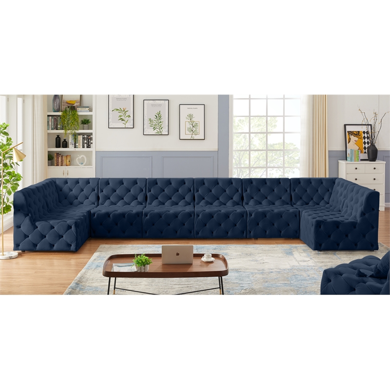 Meridian Furniture Tuft Navy Velvet Modular Sectional