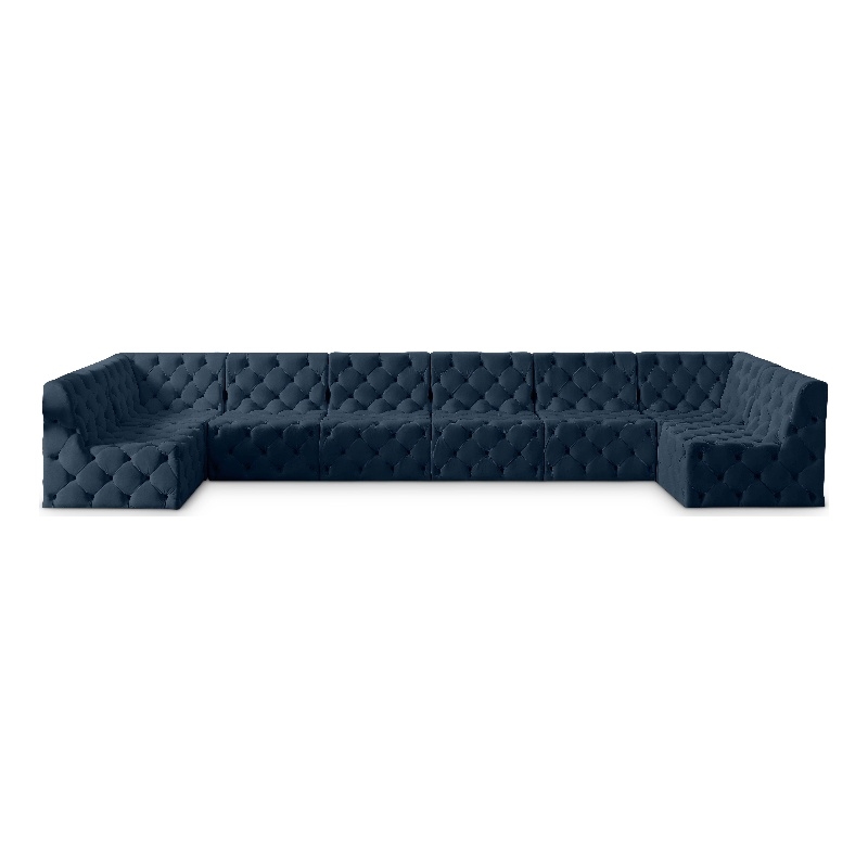 Meridian Furniture Tuft Navy Velvet Modular Sectional