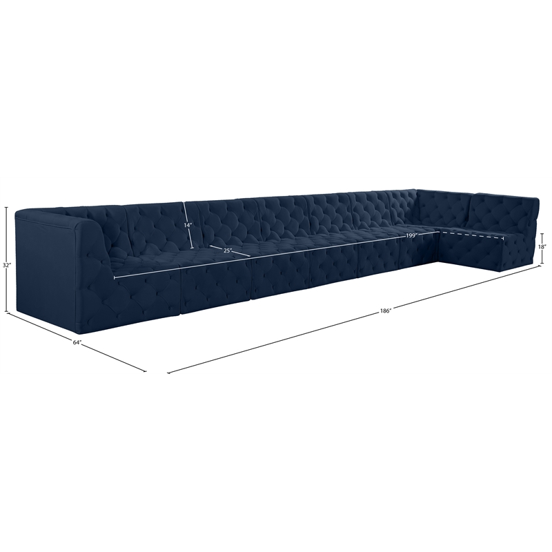 Meridian Furniture Tuft Navy Velvet Modular Sectional