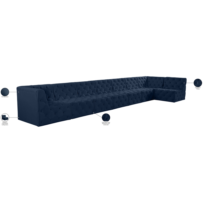 Meridian Furniture Tuft Navy Velvet Modular Sectional