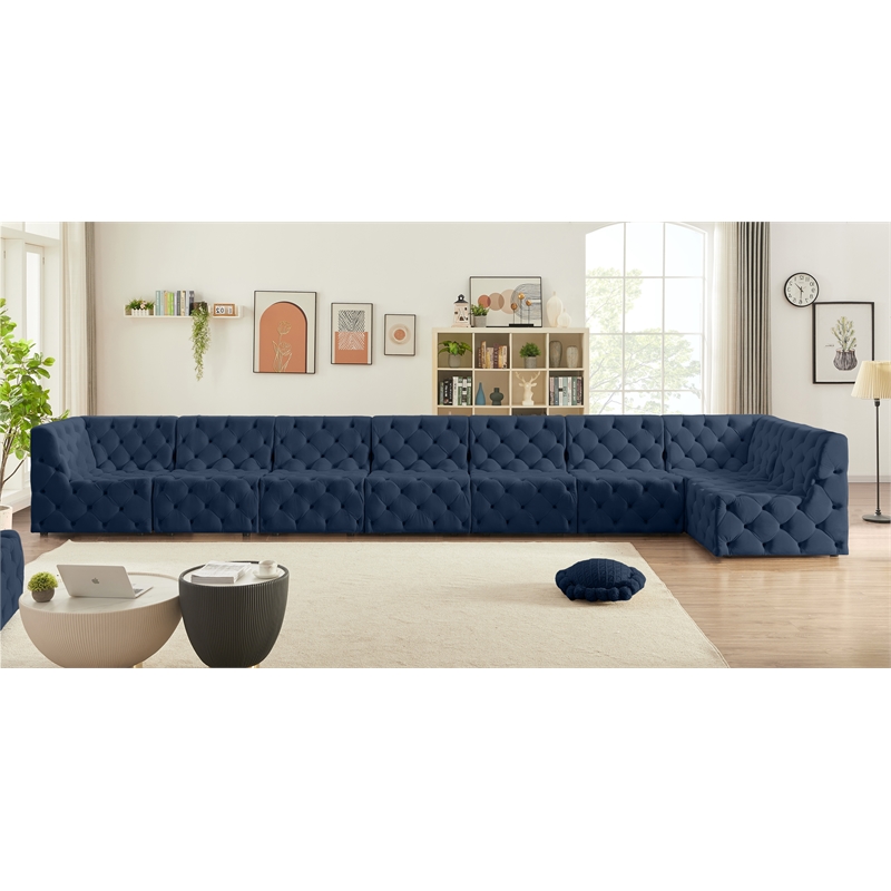 Meridian Furniture Tuft Navy Velvet Modular Sectional