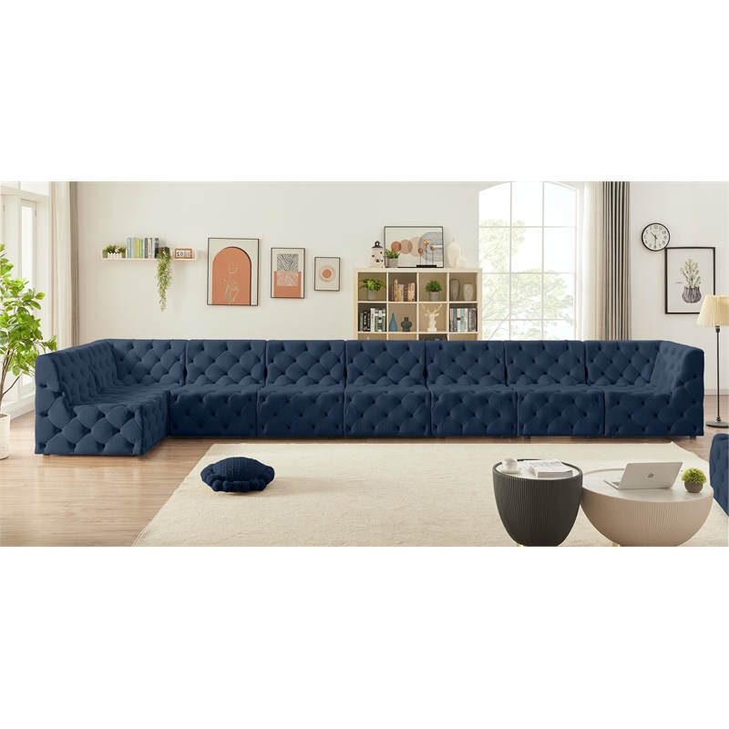 Meridian Furniture Tuft Navy Velvet Modular Sectional