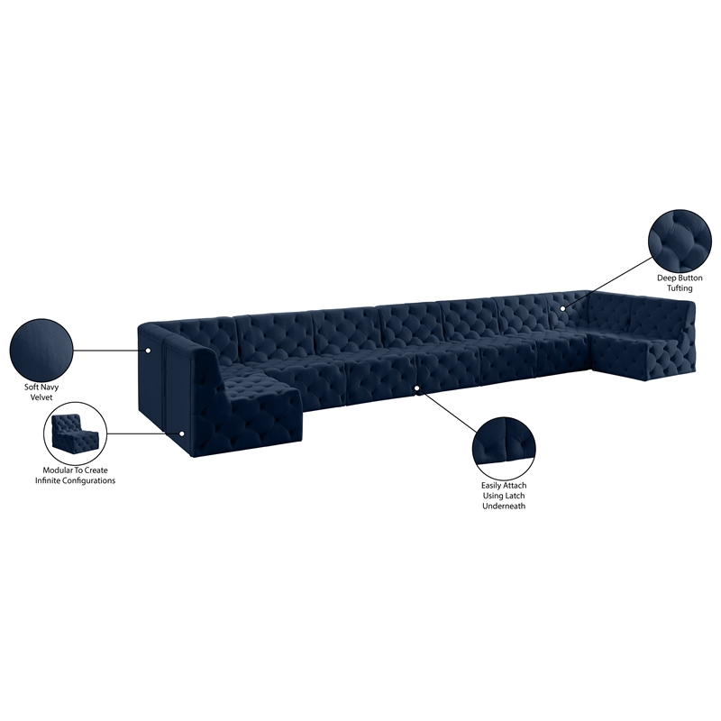 Meridian Furniture Tuft Navy Velvet Modular Sectional