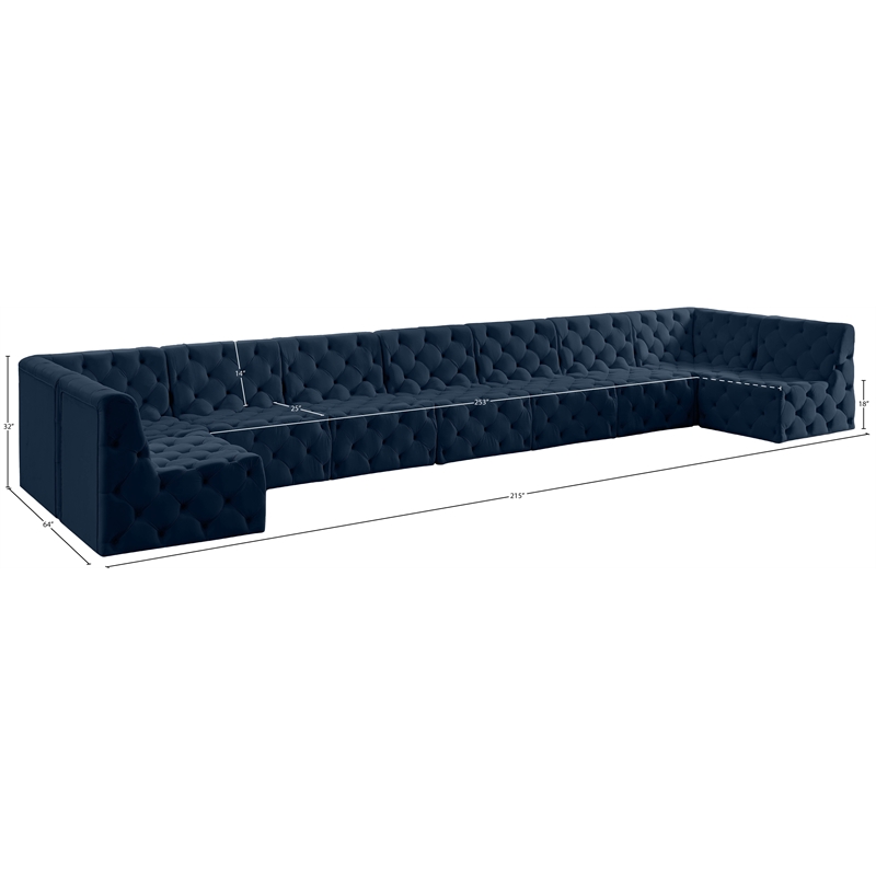 Meridian Furniture Tuft Navy Velvet Modular Sectional
