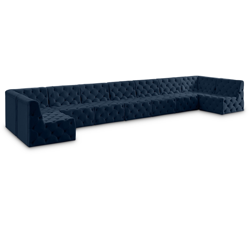 Meridian Furniture Tuft Navy Velvet Modular Sectional