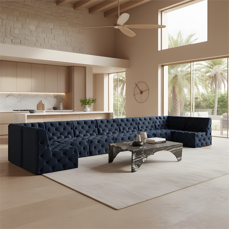 Meridian Furniture Tuft Navy Velvet Modular Sectional