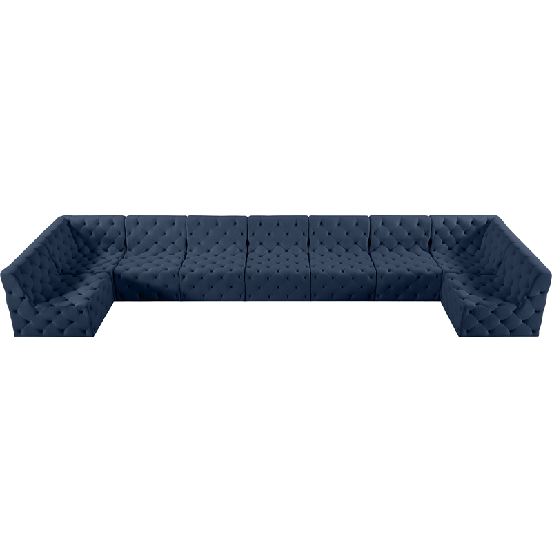 Meridian Furniture Tuft Navy Velvet Modular Sectional