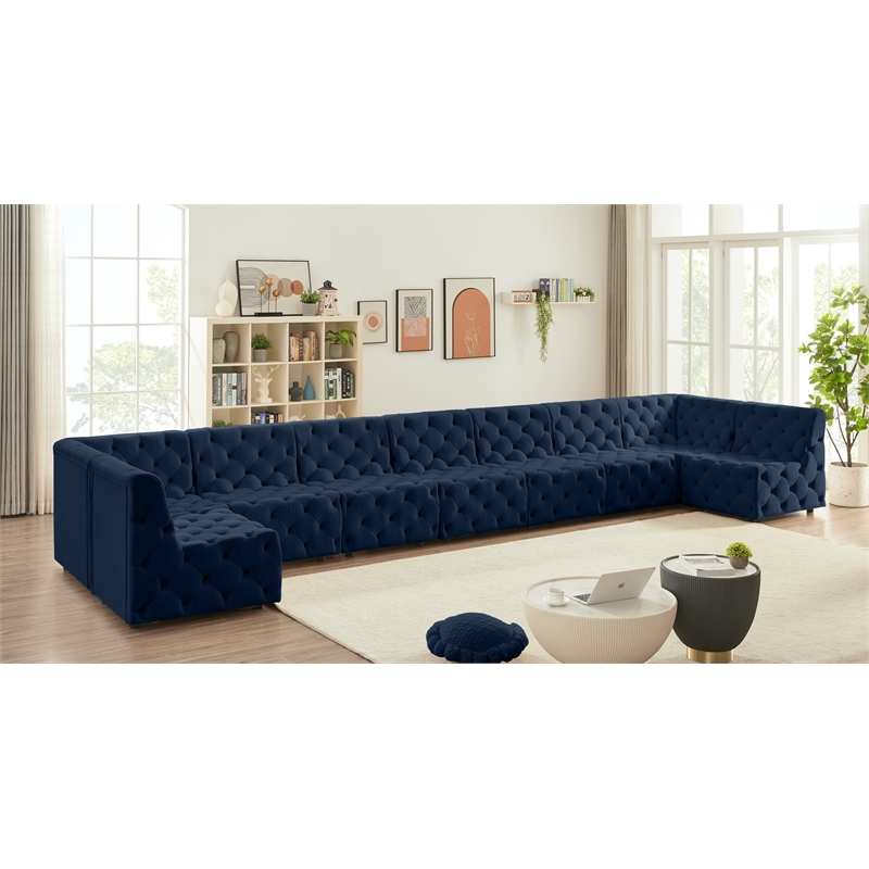 Meridian Furniture Tuft Navy Velvet Modular Sectional