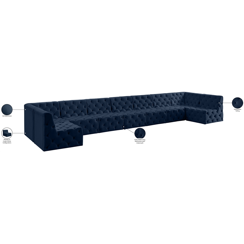 Meridian Furniture Tuft Navy Velvet Modular Sectional