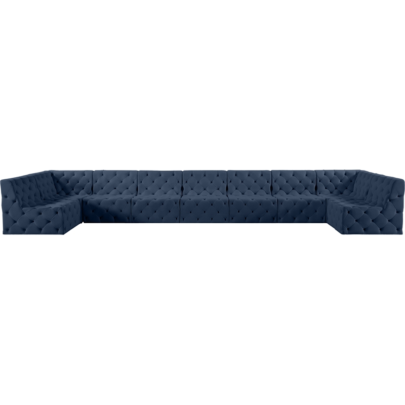 Meridian Furniture Tuft Navy Velvet Modular Sectional