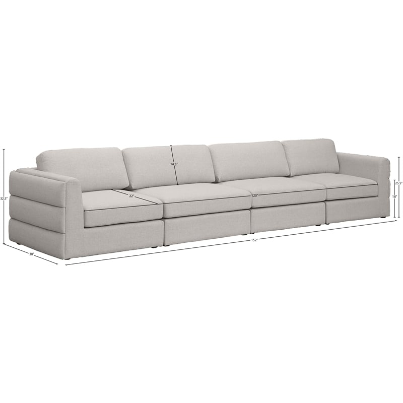 Meridian Furniture Beckham Beige Durable Linen Textured Fabric Modular Sofa