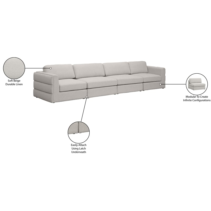 Meridian Furniture Beckham Beige Durable Linen Textured Fabric Modular Sofa