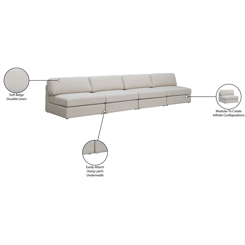 Meridian Furniture Beckham Beige Durable Linen Textured Fabric Modular Sofa