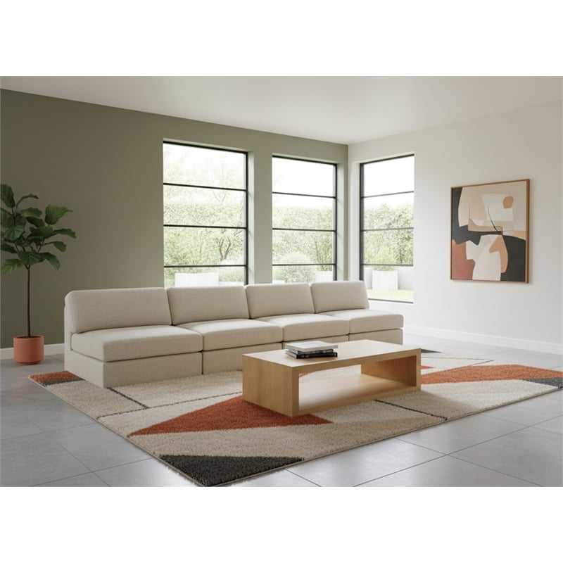 Meridian Furniture Beckham Beige Durable Linen Textured Fabric Modular Sofa