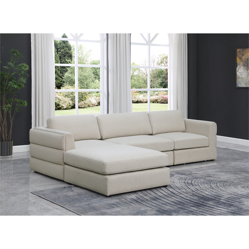 Meridian Furniture Beckham Beige Durable Linen Textured Fabric Modular Sectional