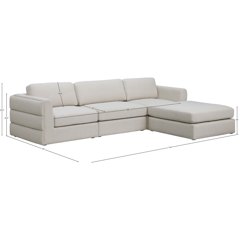 Meridian Furniture Beckham Beige Durable Linen Textured Fabric Modular Sectional